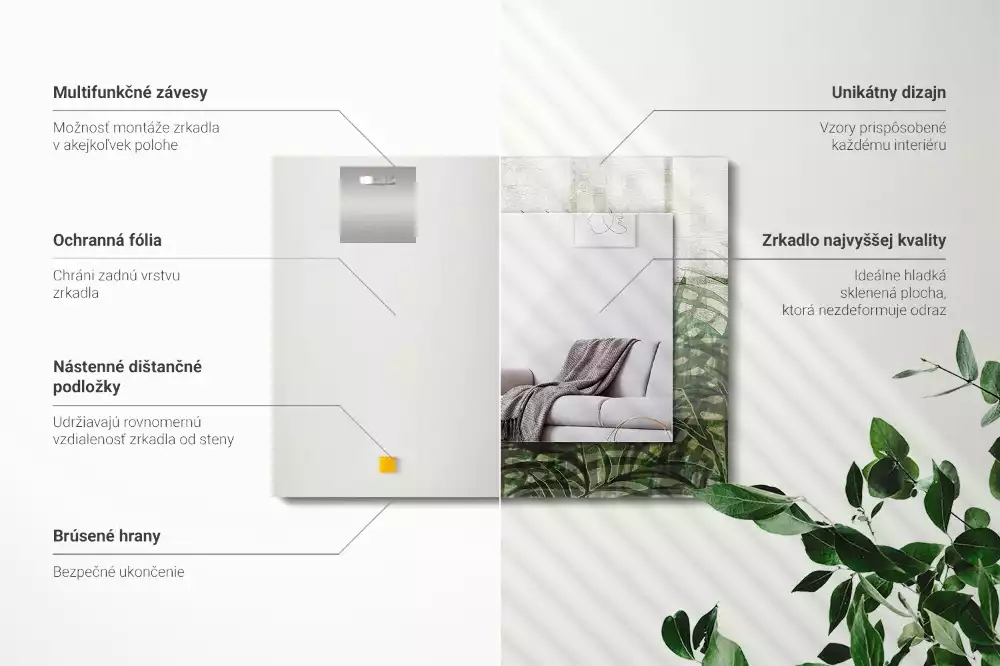 Espelho decorado Folhas verdes de samambaia