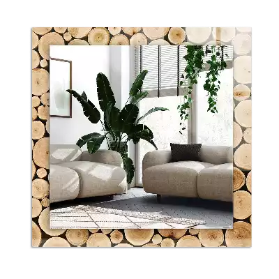 Espelho com moldura decorada Cortes transversais de troncos de árvores