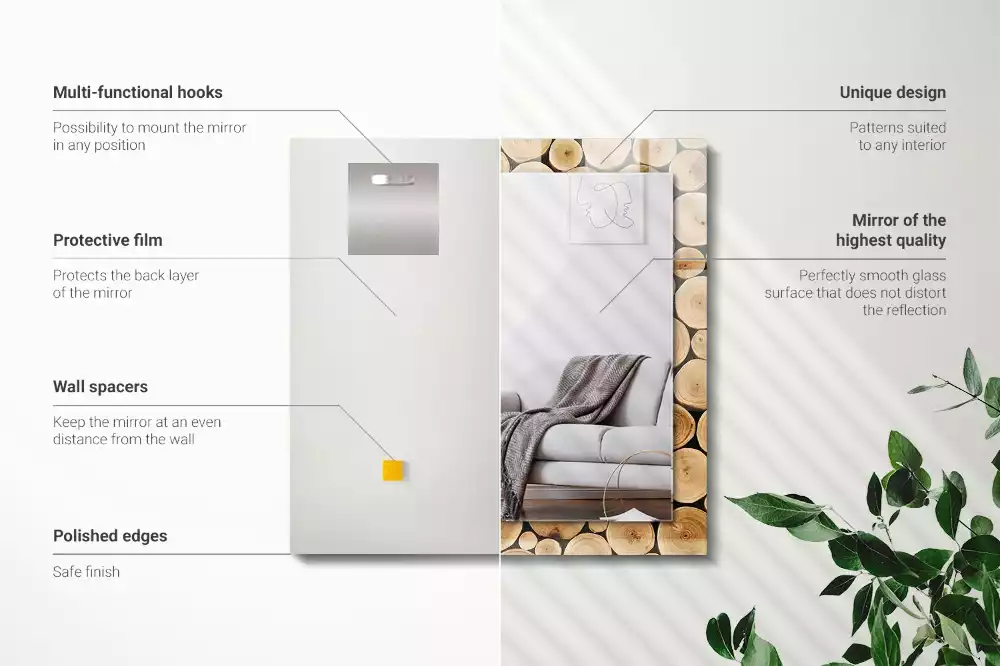 Espelho com moldura decorada Cortes transversais de troncos de árvores