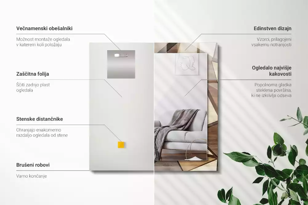 Espelho decorativo Padrões geométricos de madeira