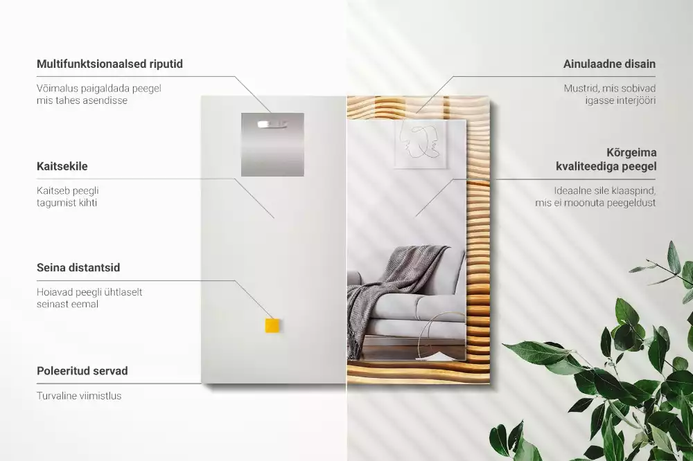 Espelho com moldura decorada Ondas de madeira