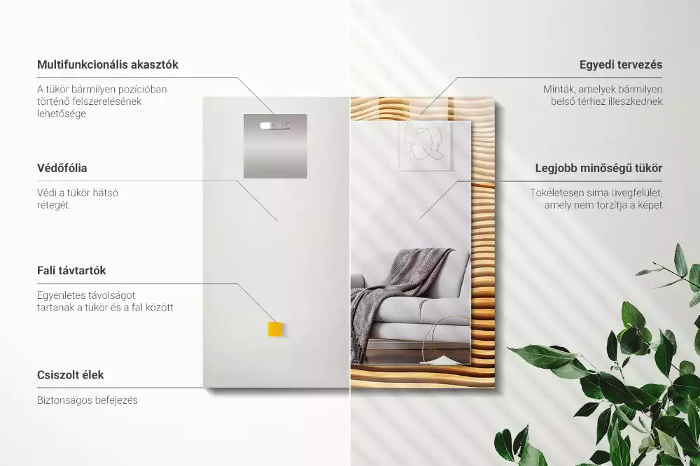 Espelho com moldura decorada Ondas de madeira