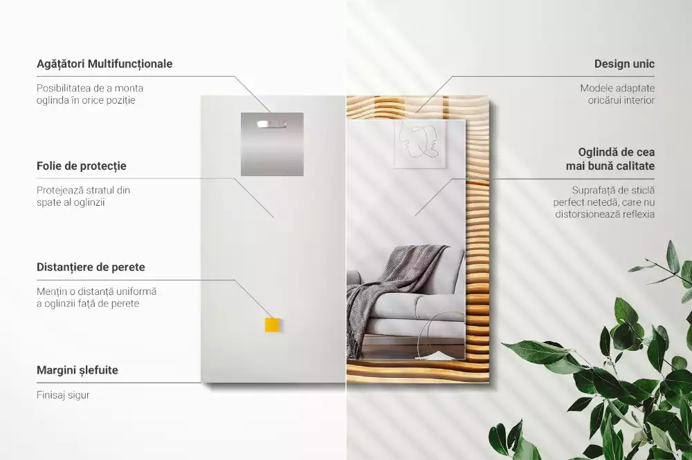 Espelho com moldura decorada Ondas de madeira