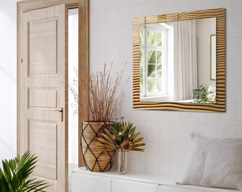 Espelho com moldura decorada Ondas de madeira