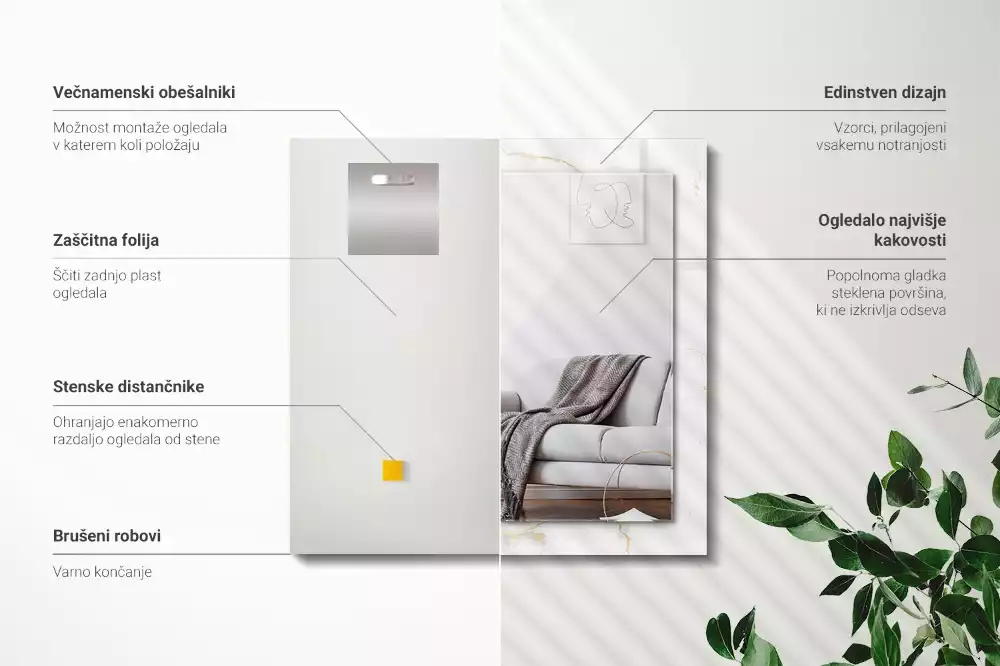 Espelho decorado Padrão de mármore branco