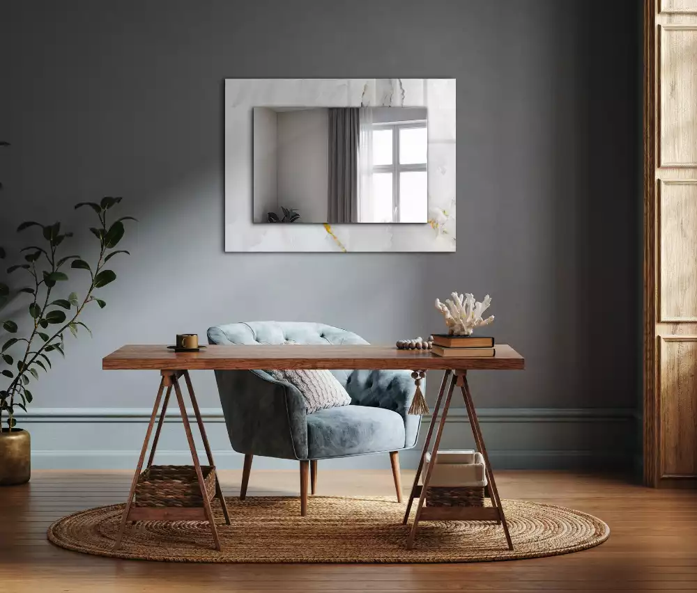 Espelho com moldura decorada Padrão de mármore branco