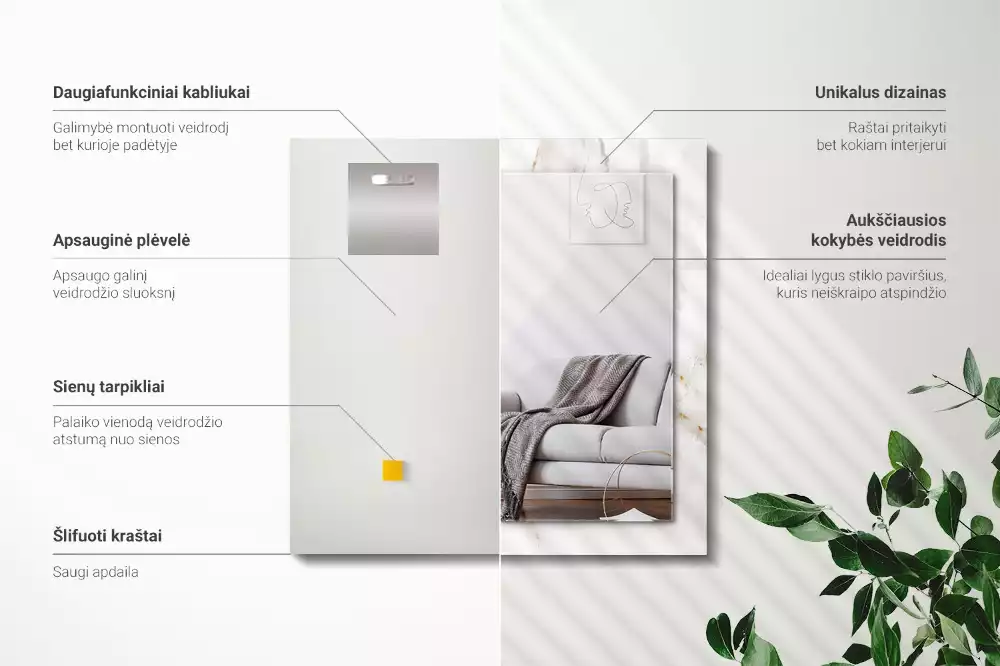 Espelho com moldura decorada Padrão de mármore branco