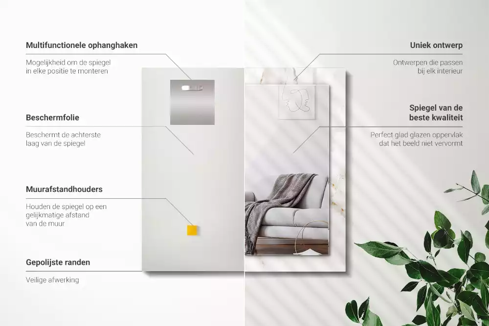 Espelho com moldura decorada Padrão de mármore branco