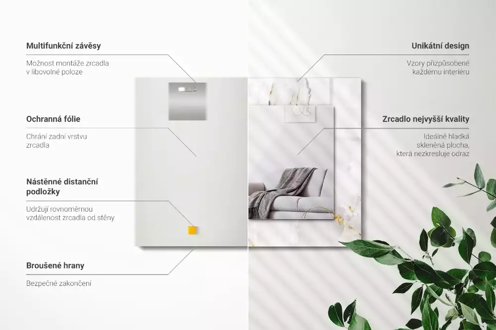 Espelho com moldura decorada Padrão de mármore branco