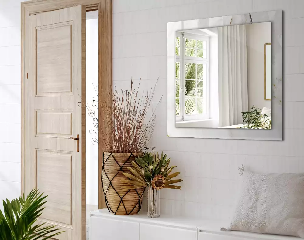 Espelho com moldura decorada Padrão de mármore branco