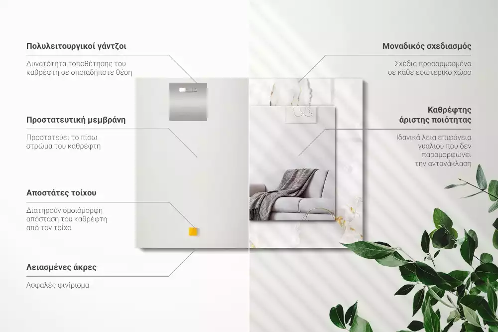 Espelho com moldura decorada Padrão de mármore branco