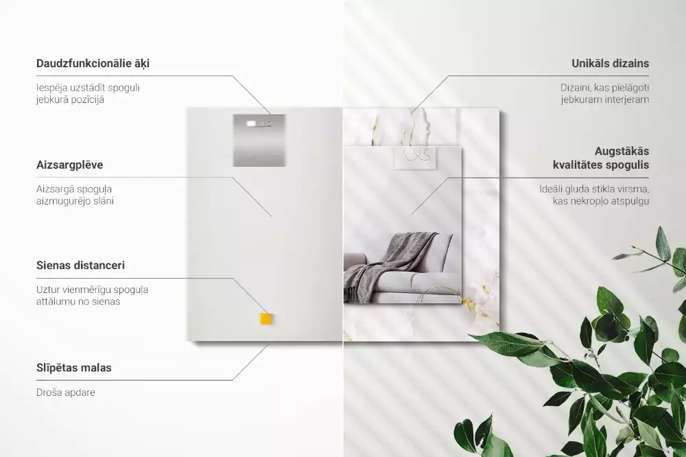 Espelho com moldura decorada Padrão de mármore branco