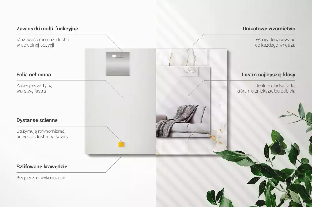 Espelho com moldura decorada Padrão de mármore branco