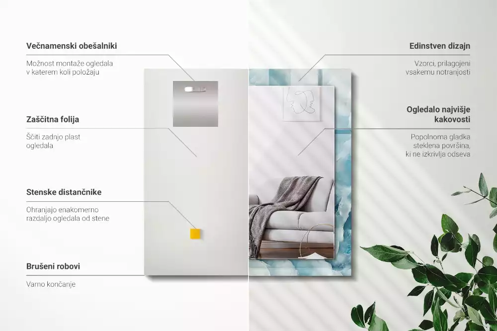 Espelho decorado Textura de mármore azul