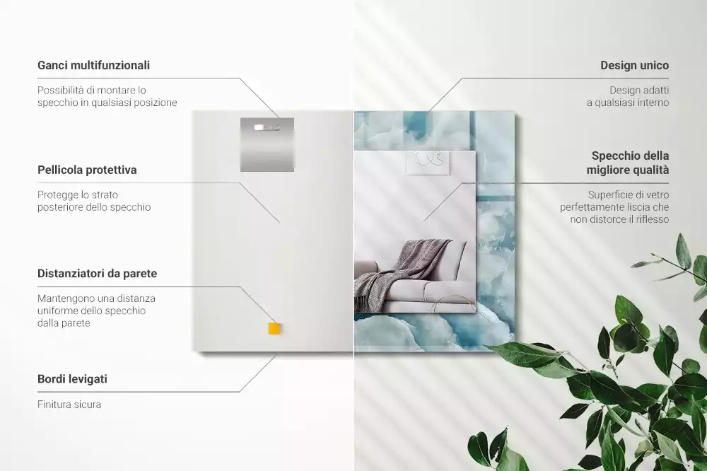 Espelho decorado Textura de mármore azul