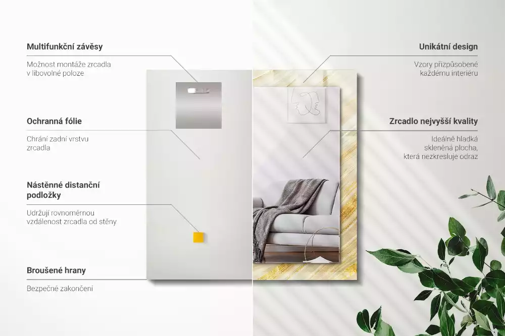 Espelho com moldura decorada Linhas abstratas amarelas