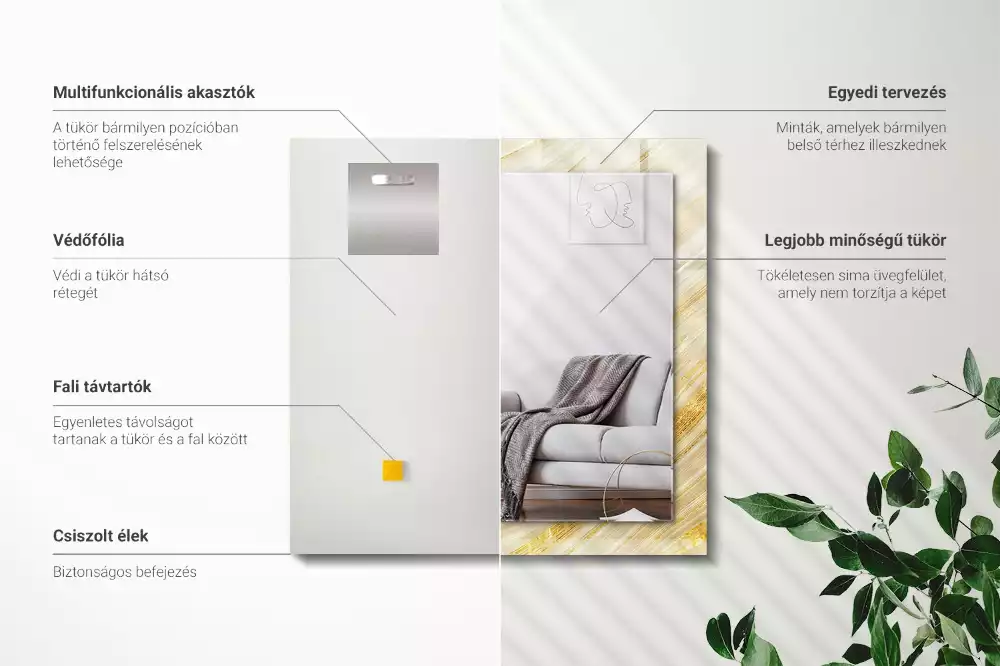 Espelho com moldura decorada Linhas abstratas amarelas