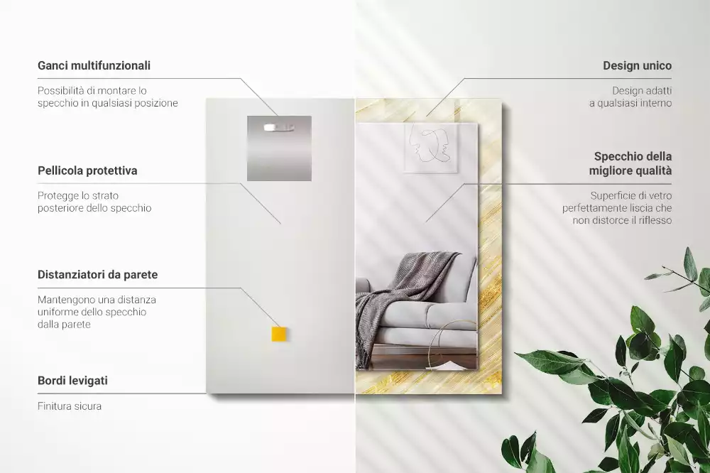 Espelho com moldura decorada Linhas abstratas amarelas