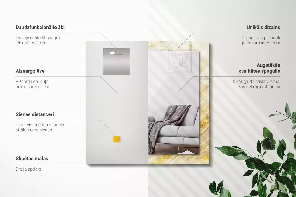 Espelho com moldura decorada Linhas abstratas amarelas