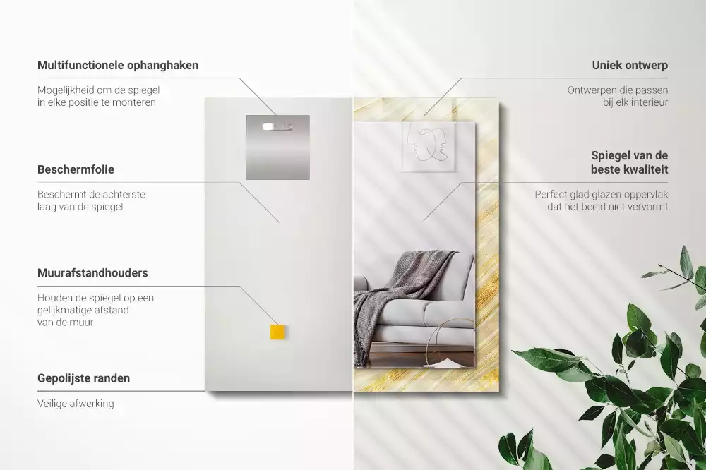 Espelho com moldura decorada Linhas abstratas amarelas