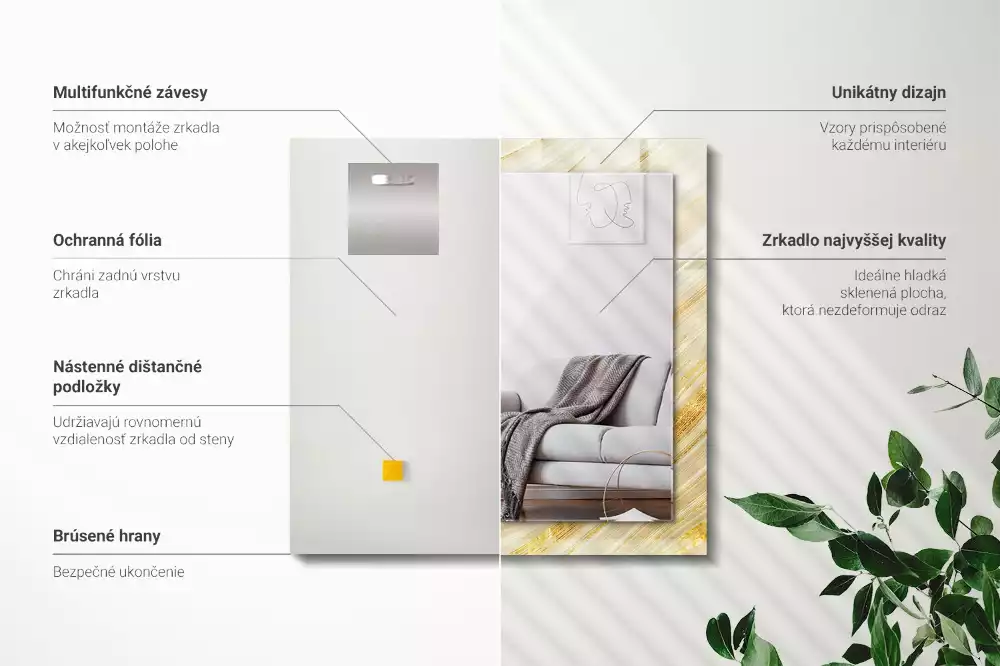 Espelho com moldura decorada Linhas abstratas amarelas