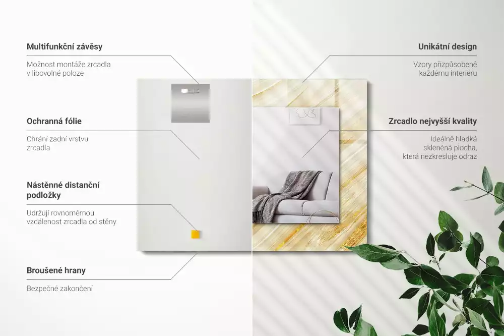 Espelho com moldura decorada Linhas abstratas amarelas