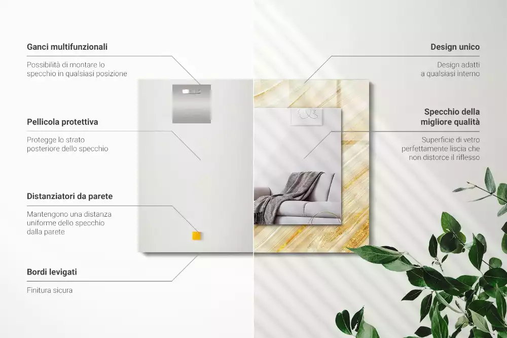 Espelho com moldura decorada Linhas abstratas amarelas