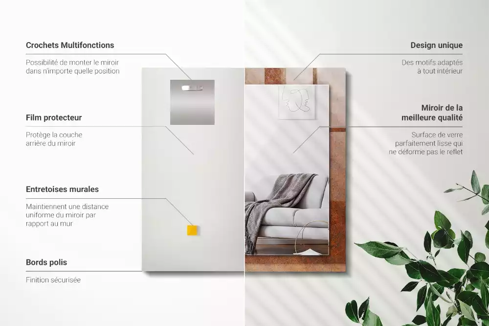 Espelho com moldura decorada Superfície de metal enferrujada