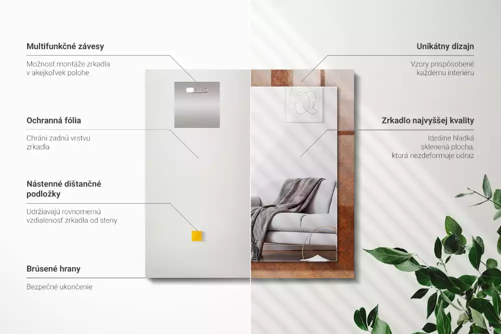 Espelho com moldura decorada Superfície de metal enferrujada