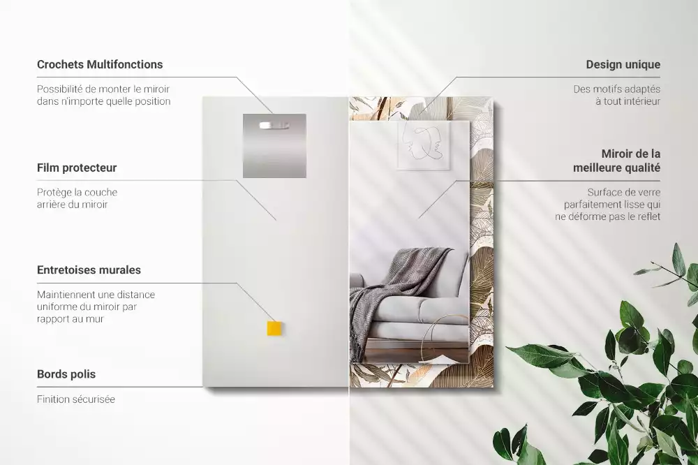 Espelho decorativo Padrão tropical de folhas