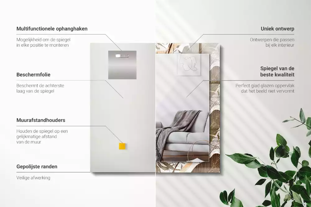 Espelho decorativo Padrão tropical de folhas