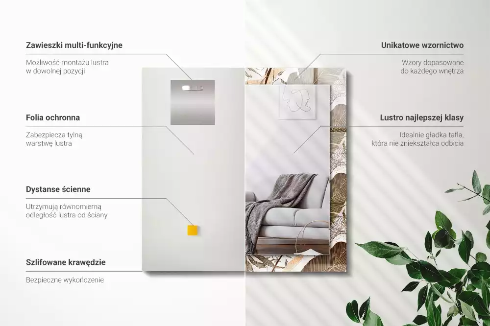 Espelho decorativo Padrão tropical de folhas