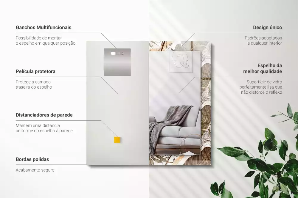 Espelho decorativo Padrão tropical de folhas