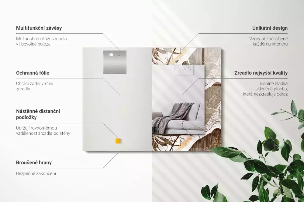 Espelho decorativo Padrão tropical de folhas