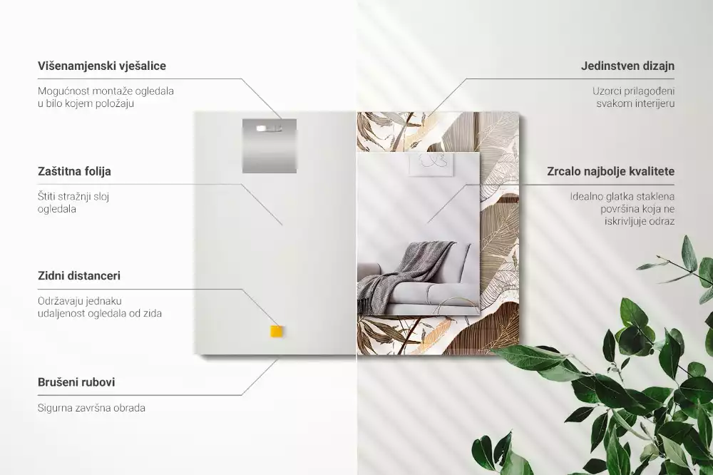 Espelho decorativo Padrão tropical de folhas