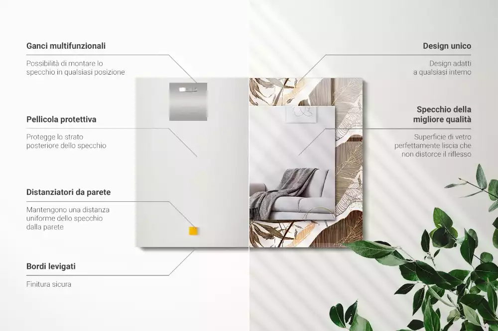 Espelho decorativo Padrão tropical de folhas