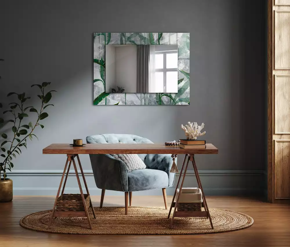 Espelho decorado As folhas verdes da planta