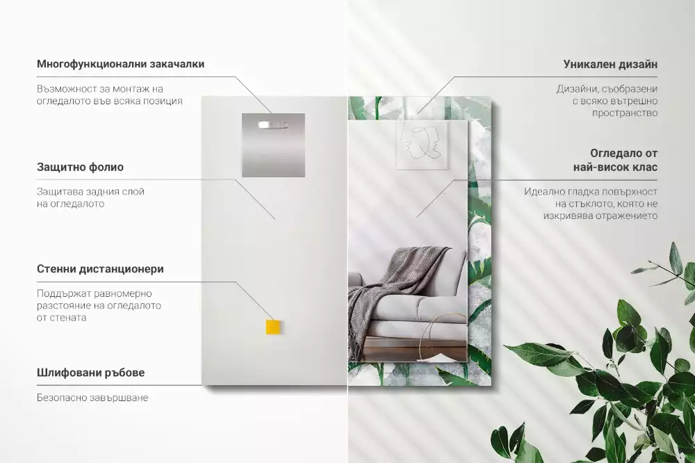 Espelho decorado As folhas verdes da planta