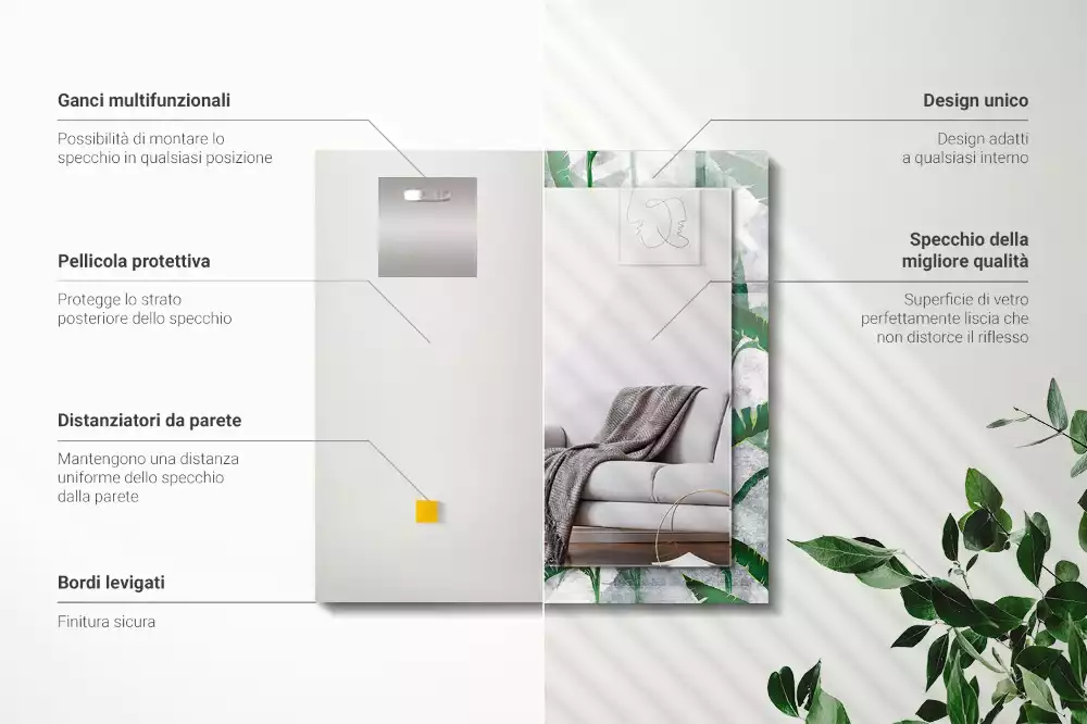 Espelho decorado As folhas verdes da planta