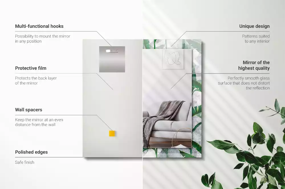 Espelho decorado As folhas verdes da planta