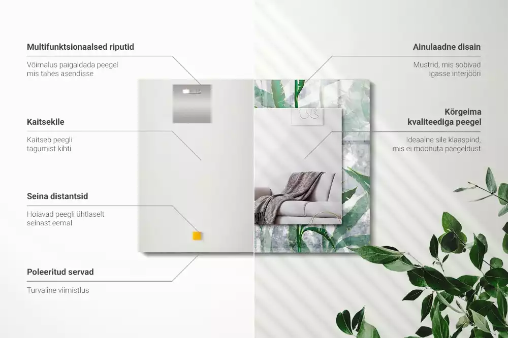 Espelho decorado As folhas verdes da planta