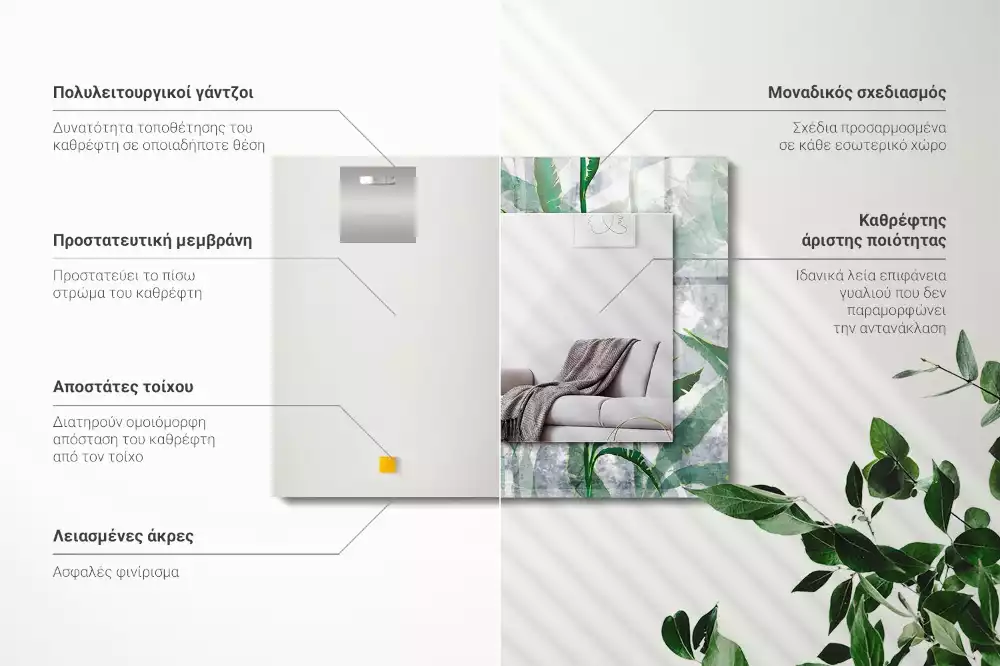 Espelho decorado As folhas verdes da planta