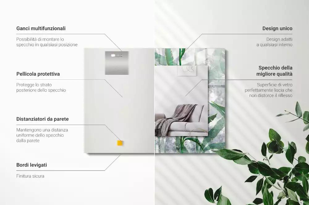 Espelho decorado As folhas verdes da planta