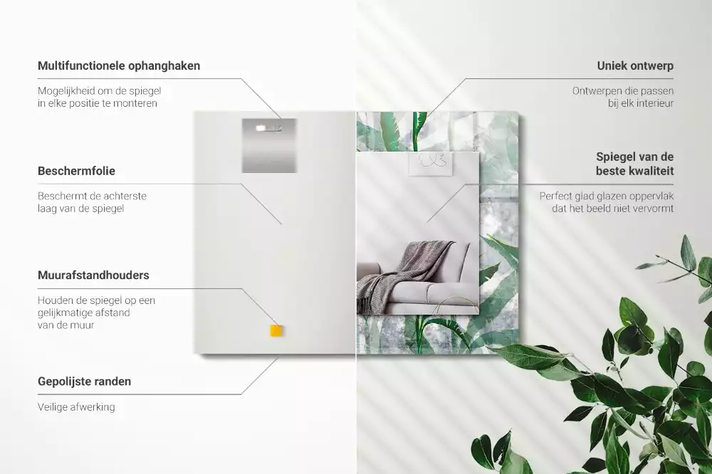 Espelho decorado As folhas verdes da planta