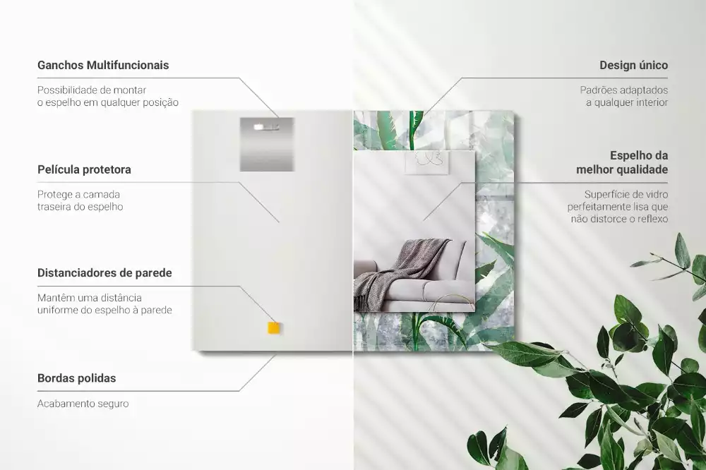 Espelho decorado As folhas verdes da planta