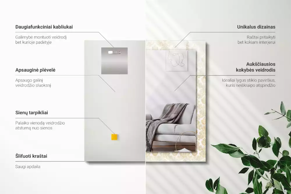 Espelho com moldura decorada Enfeites amarelos