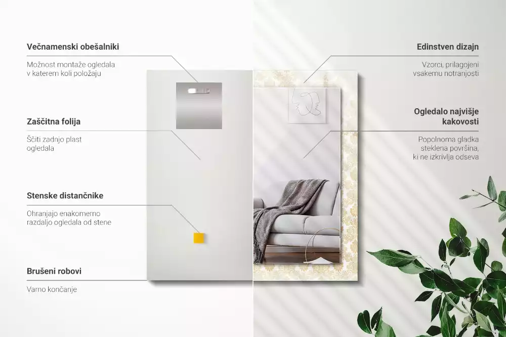 Espelho com moldura decorada Enfeites amarelos