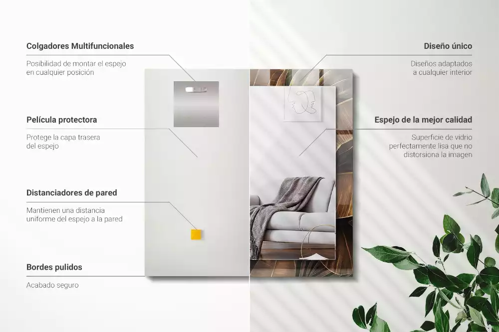 Espelho com moldura decorada folhas tropicais