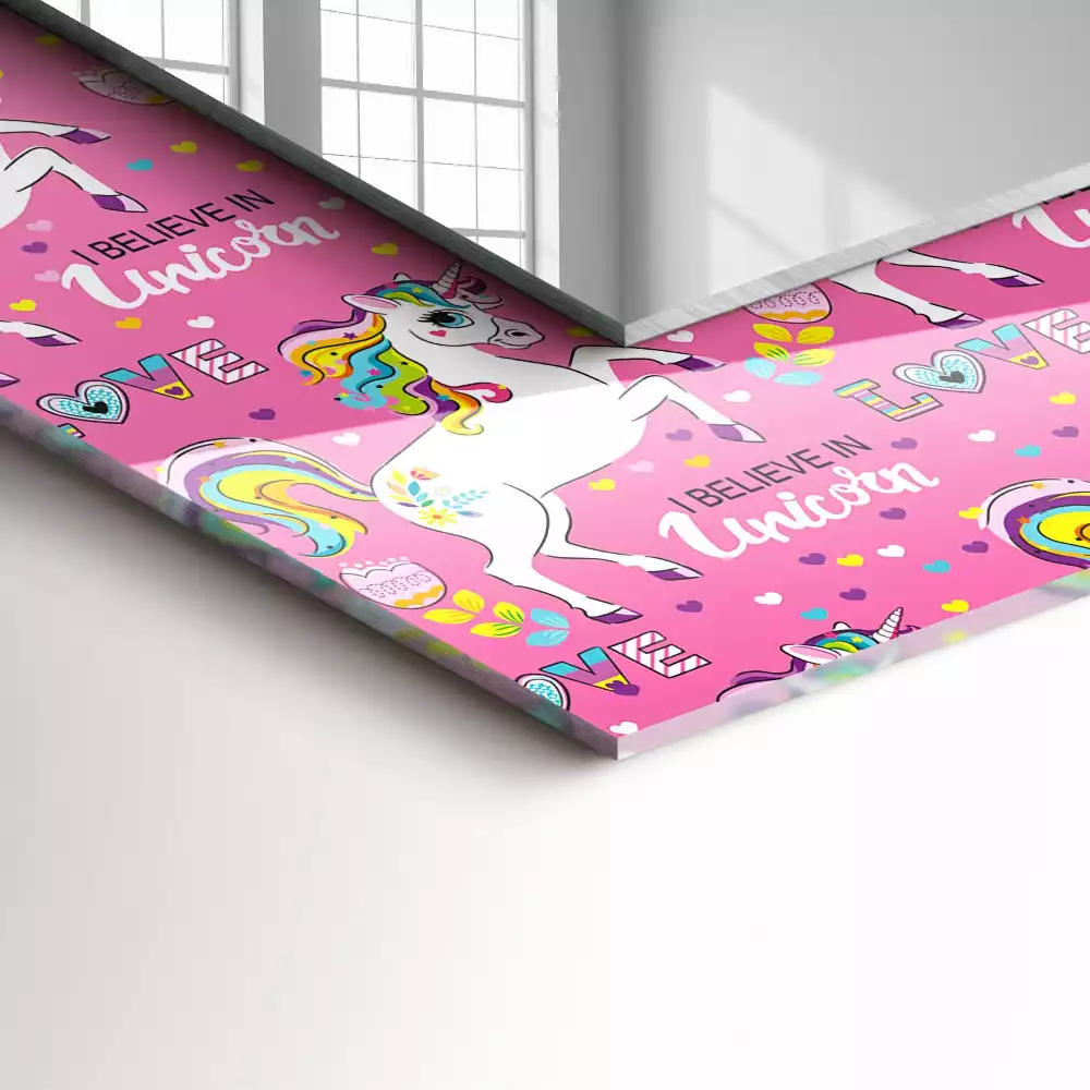 Espelho decorado Corações de arco-íris de unicórnio