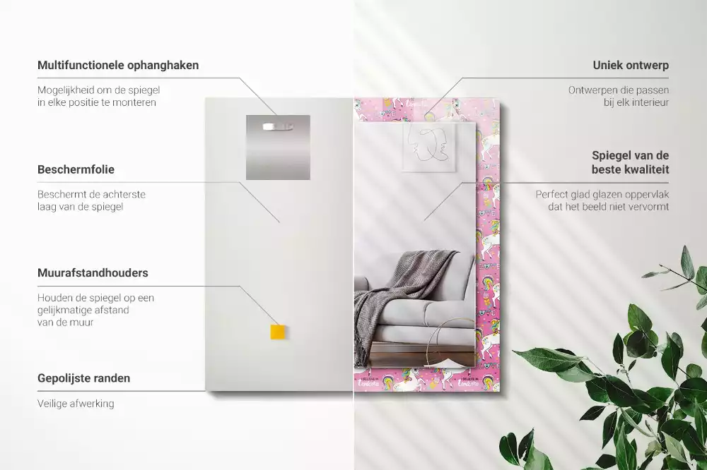 Espelho decorado Corações de arco-íris de unicórnio